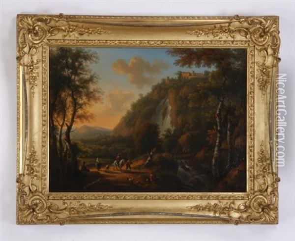Mountain Landscape With Waterfall Oil Painting - Victor de Grailly