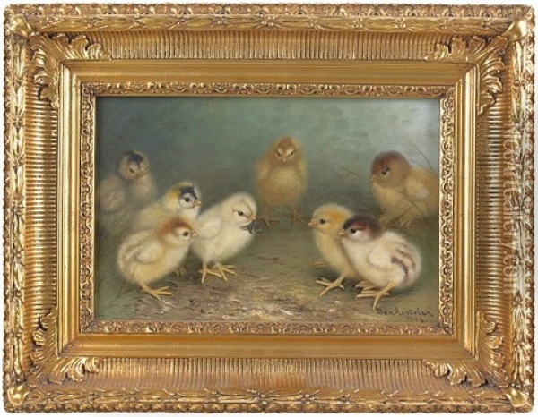 Eight Chicks Oil Painting - Ben Austrian