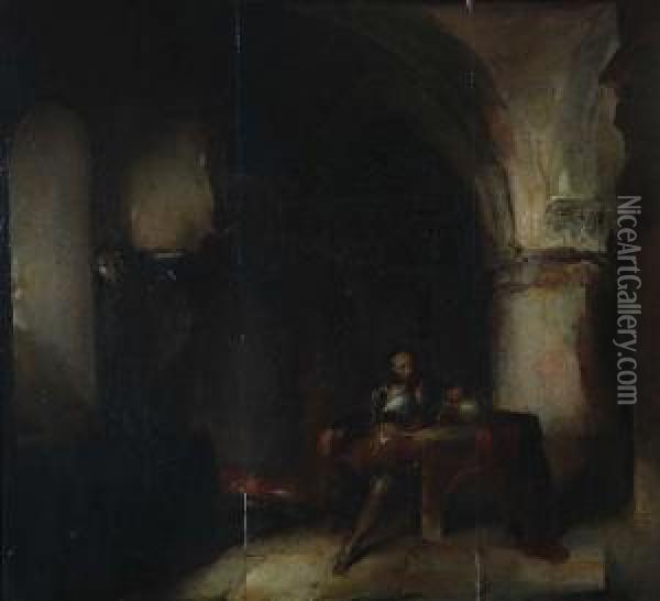 'interieur Du Chateau-fort Debouchout' Oil Painting - Henri Leys