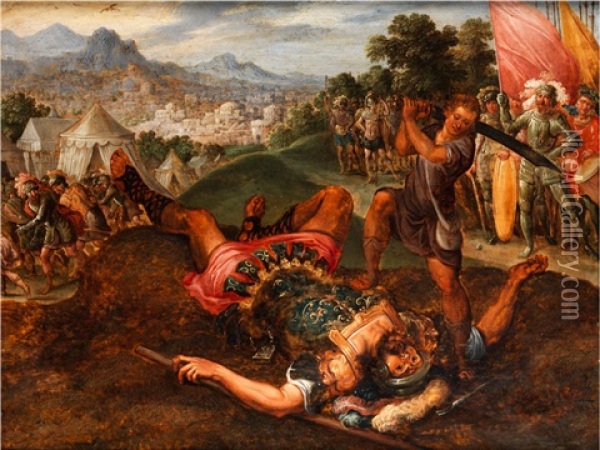 Enthauptet Den Philister Goliath Oil Painting - Gaspar van den Hoecke