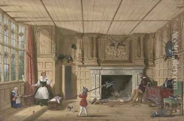 The Earl of Leicester in the trophy room at Kenilworth Oil Painting - Joseph Nash