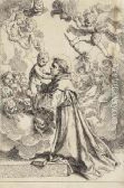 St. Anthony Of Padua Adoring The Infant Christ Oil Painting - Simone Cantarini Il Pesarese