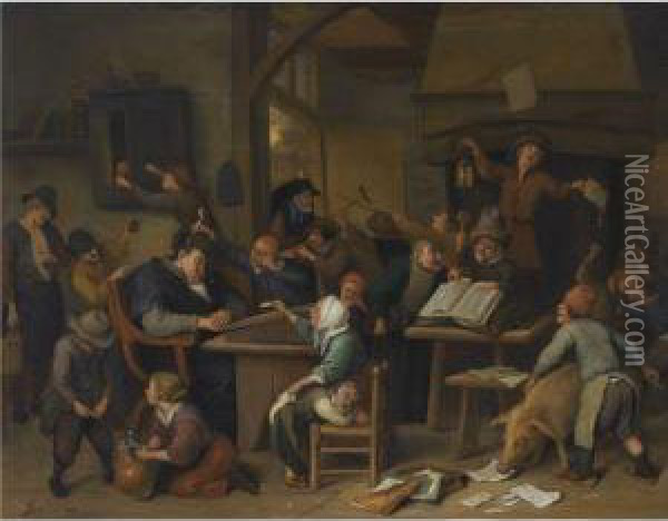 A School Class With A Sleeping Schoolmaster Oil Painting - Jan Steen