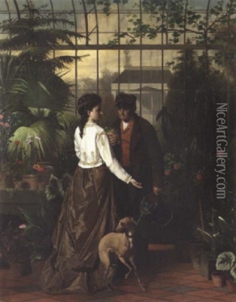 In The Palmhouse Oil Painting - Edouard Quitton