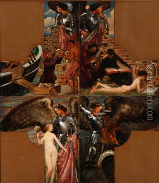 Four Motifs From St. George's Life Oil Painting - Harald Slott-Moller