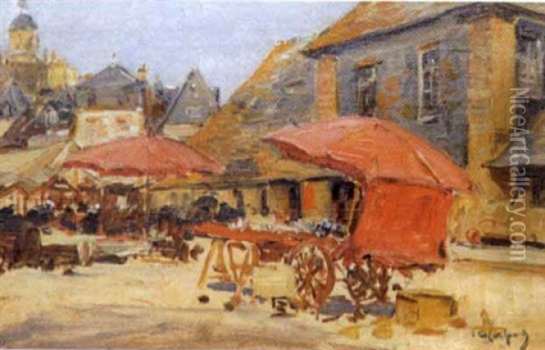 Le Carriole Rouge, Marche En Bretagne Oil Painting - Fernand Marie Eugene Legout-Gerard
