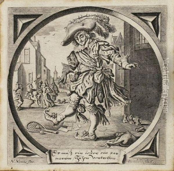 Fou Avec Sa Raquette Et Ses Balles Oil Painting - Hendrick I Hondius