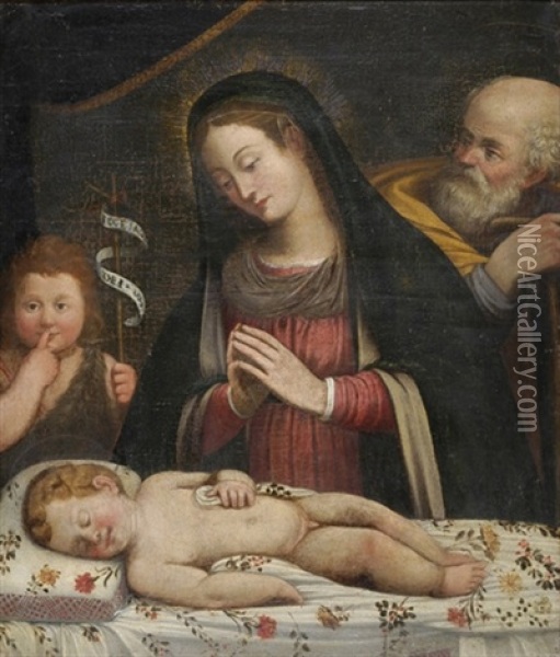Die Heilige Familie Mit Johannes Dem Taufer Oil Painting - Simone Cantarini