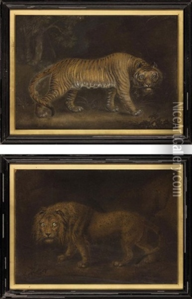 A Lion (+ A Tiger; 2 Works) Oil Painting - Benjamin Zobel