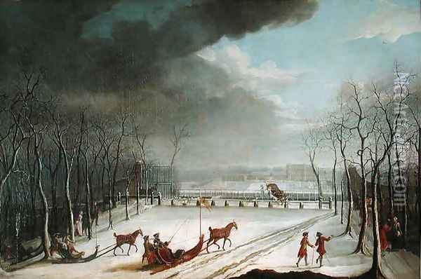 The Prince of Conde Hunting in a Sleigh in 1767 Oil Painting - Jean Francois Perdrix