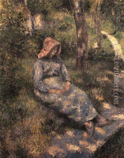 Paysanne Assise Au Soleil Couchant Oil Painting - Camille Pissarro
