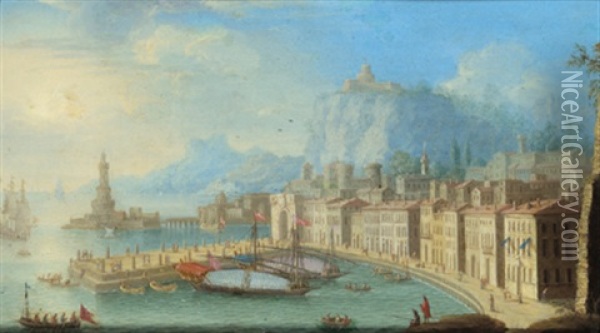 Capriccio Di Napoli Visto Dalla Marinella Oil Painting - Jan van Grevenbroeck the Younger