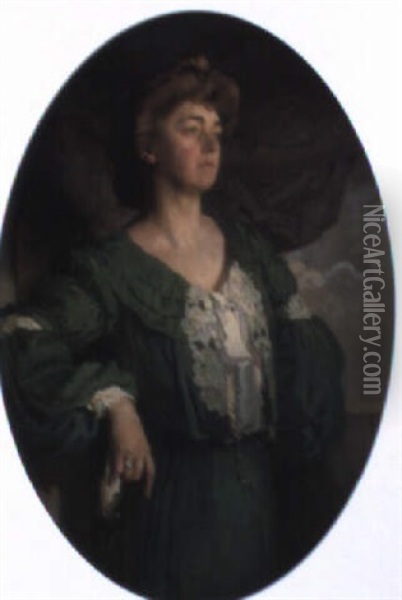 Portrait Of Mary, Lady Gerard In A Green Dress Oil Painting - Sir William Orpen