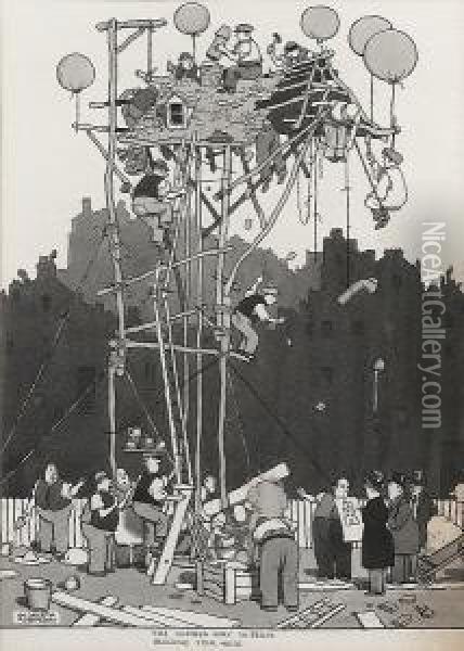 The Wrong Way To Begin Building Your House Oil Painting - William Heath Robinson