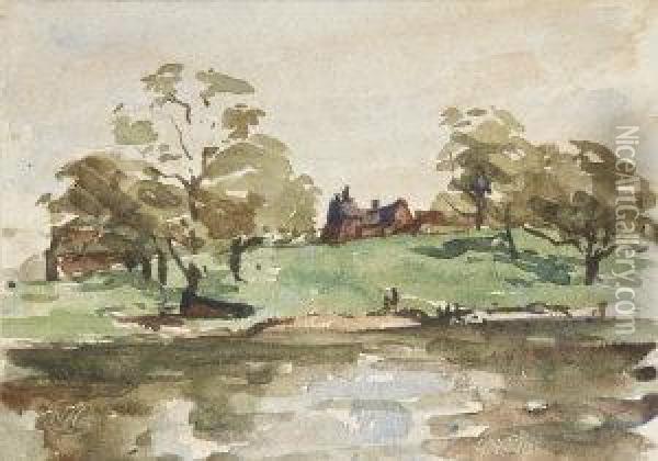 Study, Broads River Oil Painting - Nathaniel R.H.A. Hone Ii,