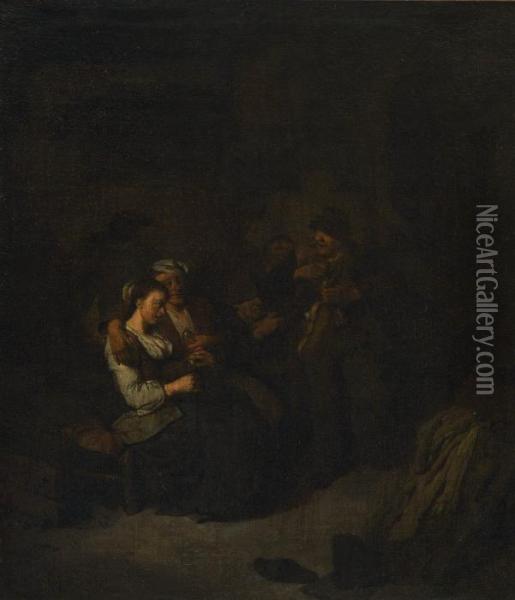 Interieur Mit Trinkenden Bauern. Oil Painting - Cornelis (Pietersz.) Bega