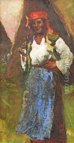 Gypsy Oil Painting - Octav Bancila