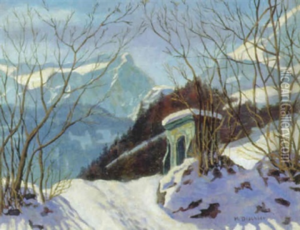 Marterl Im Winter Oil Painting - Hermann Dischler