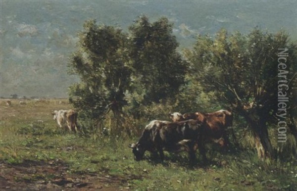 Cows At Pasture Oil Painting - Johannes Hubertus Leonardus de Haas