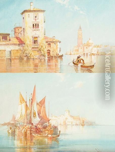 'a Suburb Of Venice' And 'boats In The Lagoon' Oil Painting - William Knox