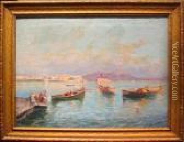 Bay Of Naples With Vesuvius Oil Painting - Oscar Ricciardi