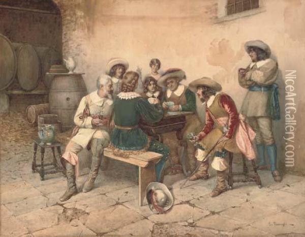 Playing Cards In The Tavern Oil Painting - Enrico Tarenghi