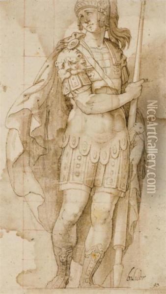 Soldat Debout Tenant Une Lance Oil Painting - Polidoro Da Caravaggio (Caldara)