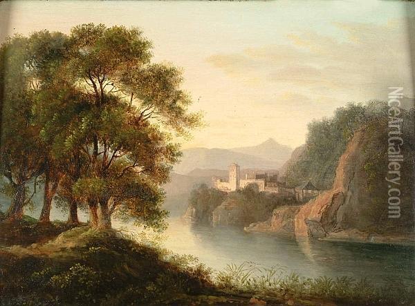 A River Landscape With A Castle Beyond Oil Painting - Alexander Nasmyth