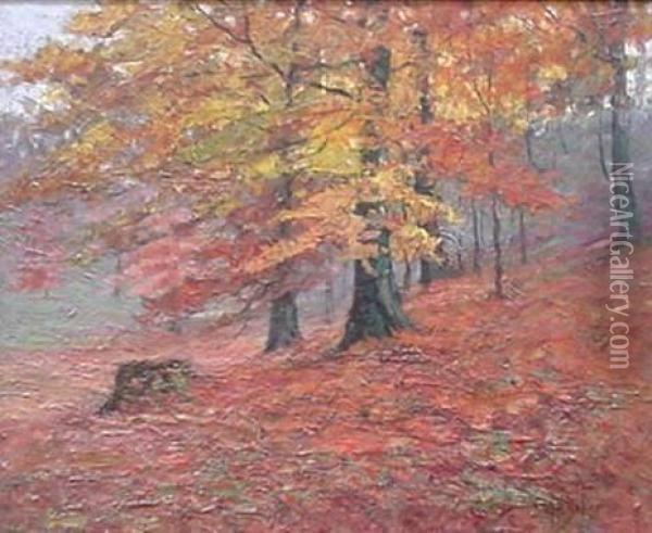 Autumn Hillside Oil Painting - George M. Baker