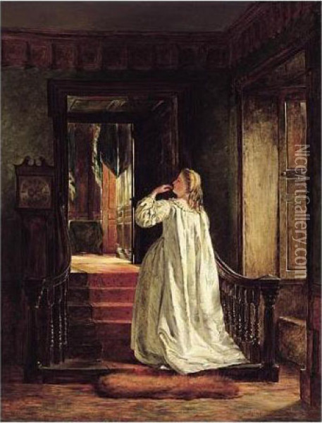 Au Revoir, Interior, Hall Of Howth Castle Oil Painting - Erskine Nicol