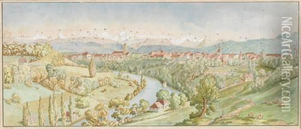 Blick Auf Bern Von Der Enge Aus Gegen Die Alpenkette Oil Painting - Franz Niklaus Konig