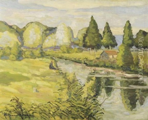 Pecheur Au Bord Du Canal Oil Painting - Alexandre Altmann
