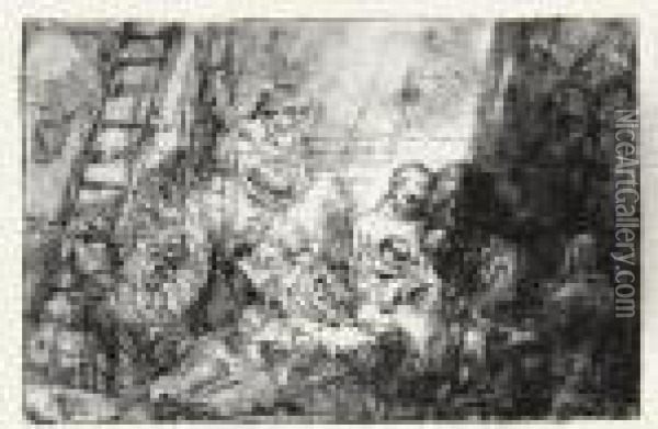 The Circumcision In The Stable (b., Holl. 47; H. 274; Bb. 54-b) Oil Painting - Rembrandt Van Rijn