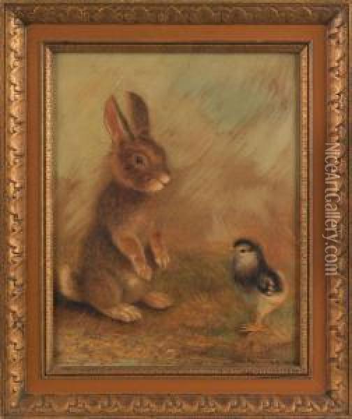 Portrait Of A Rabbit And Chick Oil Painting - Ben Austrian