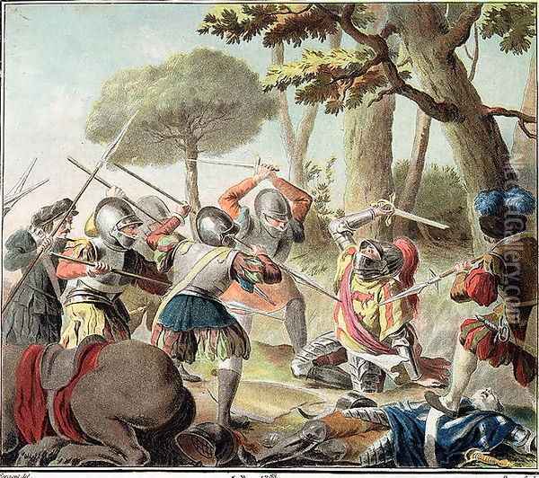 Gaston de Foix 1488-1512 Slain at the Battle of Ravenna, engraved by Roger, 1788 Oil Painting - Antoine Louis Francois Sergent-Marceau
