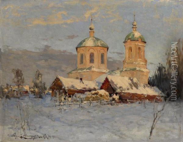 A Village Church Oil Painting - Andrei Nikolaevich Shilder