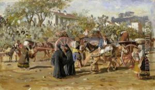 Markttreiben In Athen Oil Painting - Joseph I Von Berres