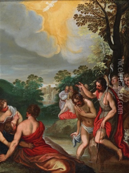 The Baptism Of Christ (collab W/workshop) Oil Painting - Hans Rottenhammer the Elder