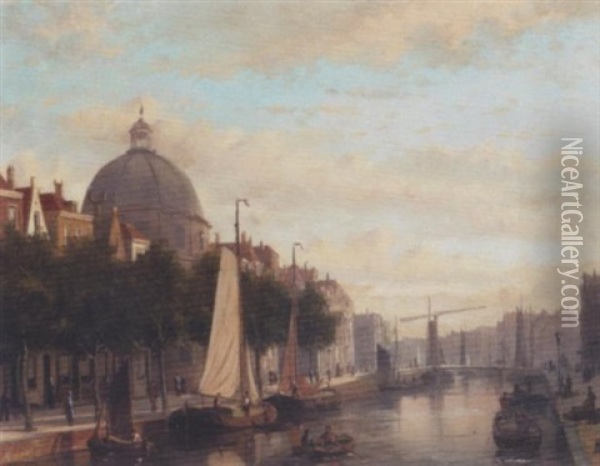 View Of The Singel, Amsterdam Oil Painting - Johannes Frederik Hulk the Elder