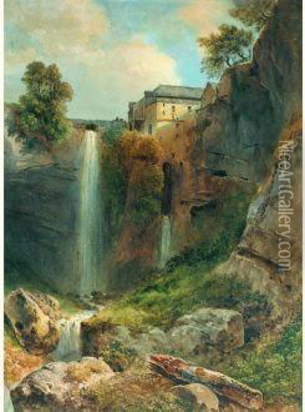 Vue De La Grande Cascade De Tivoli Oil Painting - Simeon Fort