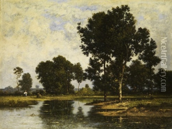 Teich Im Wald Von Fontainebleau Oil Painting - Leon Richet