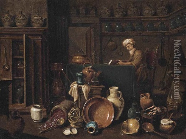 An Apothecary's Shop Oil Painting - Arthur William Devis