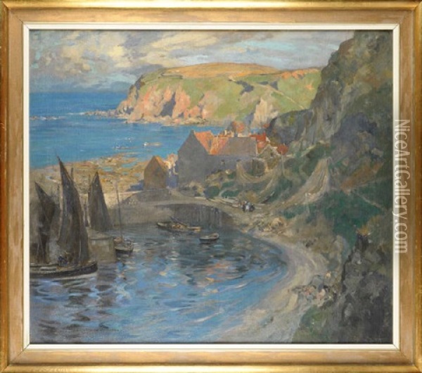 A Quiet Haven - Burnmouth Harbour Oil Painting - James Whitelaw Hamilton