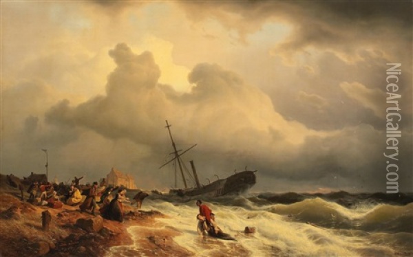 Strandendes Dampfboot An Der Norwegischen Kuste Oil Painting - Andreas Achenbach