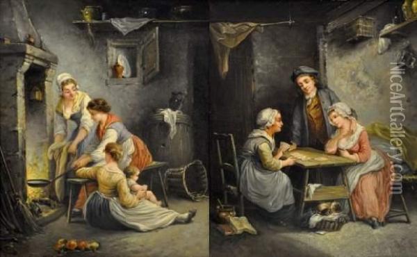 La Tireuse De Cartes Et La Bonne Menagere Oil Painting - Agathon Leonard