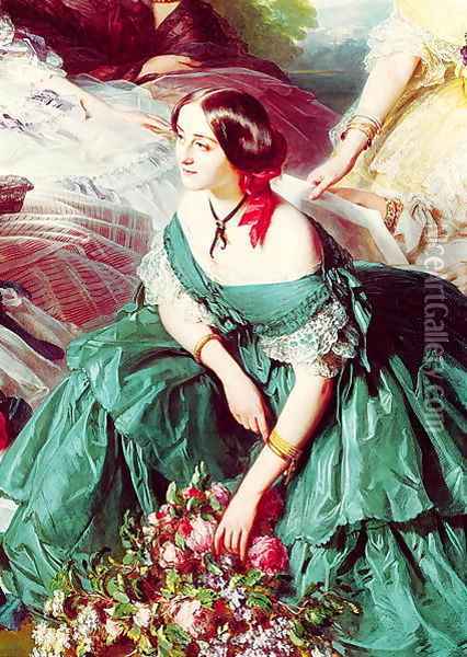 Empress Eugenie and her Ladies in Waiting detail of the Marquise of Montebello 1855 Oil Painting - Franz Xavier Winterhalter