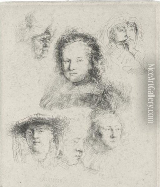Studies Of The Head Of Saskia And Others Oil Painting - Rembrandt Van Rijn