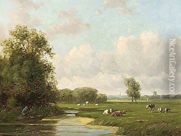 Cows In A Dutch Polder Landscape Oil Painting - Willem Vester