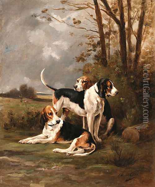 Hunting beagles Oil Painting - Jean Victor Albert De Gesne
