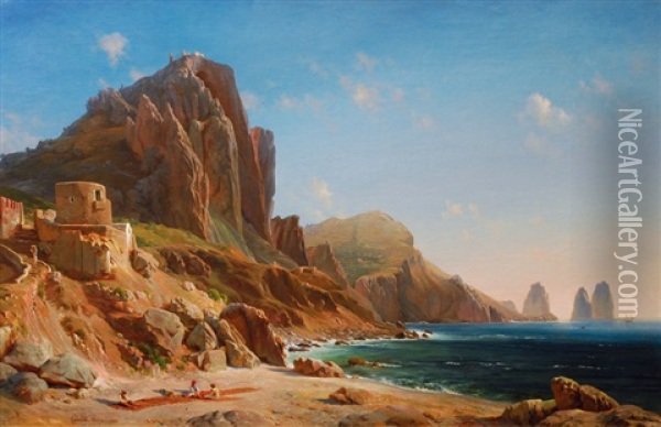 Capri With The Faraglioni Oil Painting - Ludwig Heinrich Theodor (Louis) Gurlitt